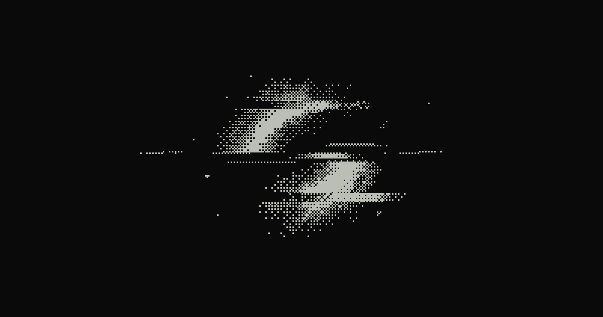 An oval form split by horizontal glitches, rendered in pale dots on black
