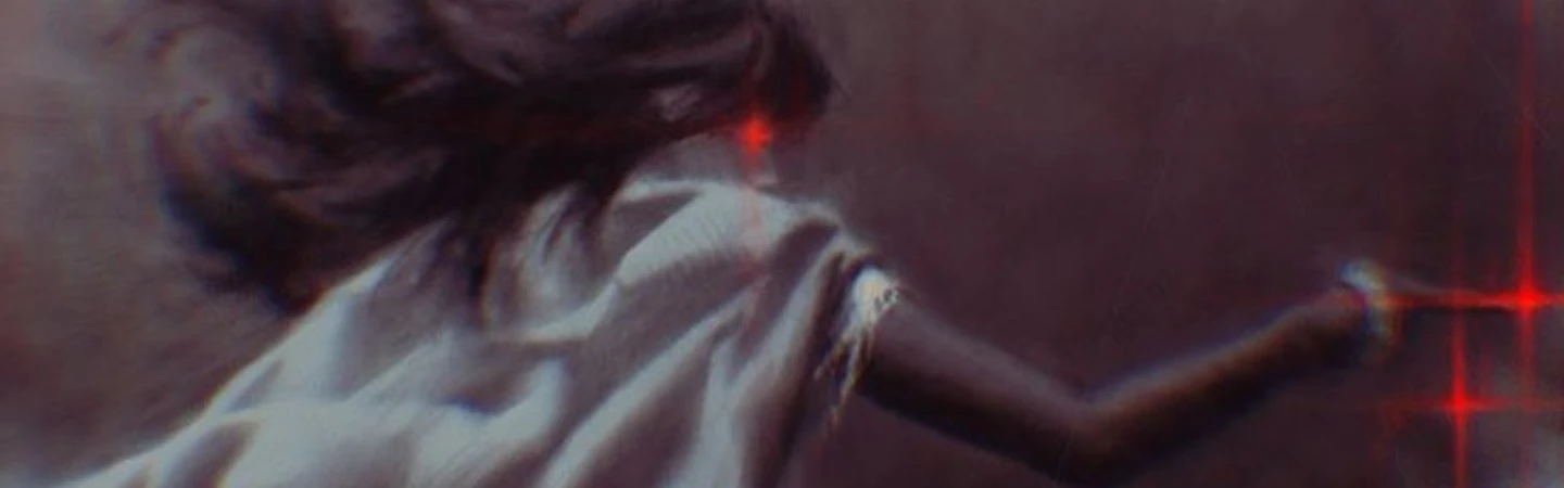 Illustration of Yoru with an outstretched arm, in dark tones with red highlights